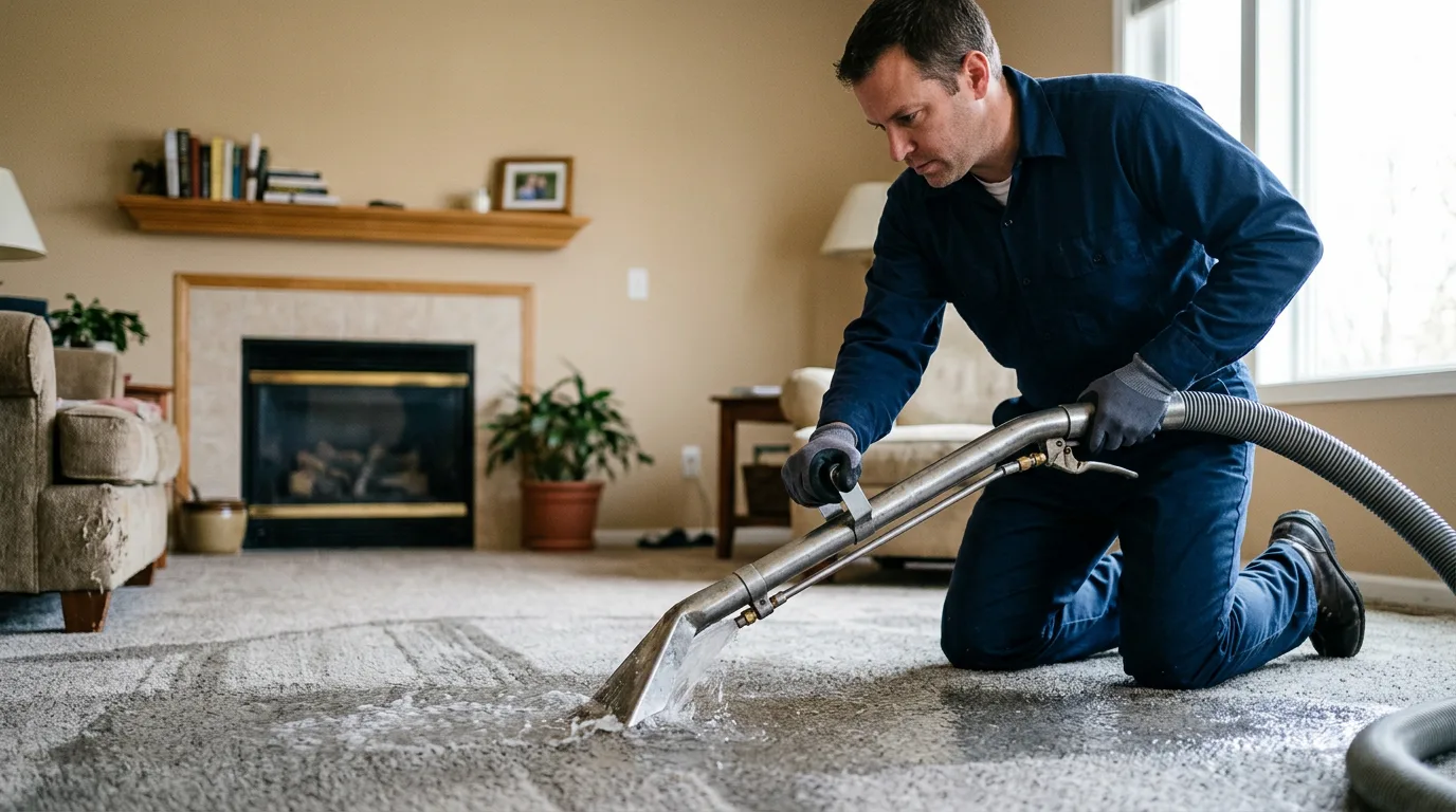 Water damage restoration technician working near Cabot, VT